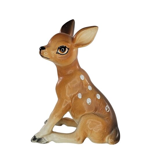 Vintage Lefton Deer Fawn Sitting Figurine H7192 - Picture 1 of 8